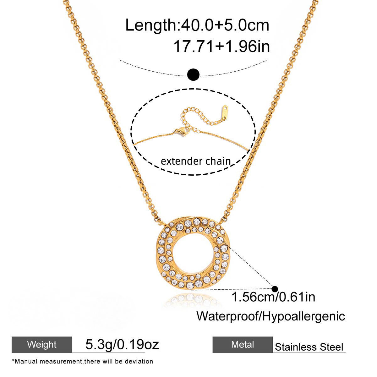 Stainless Steel Paperclip Interlocking CZ Pendant Necklace