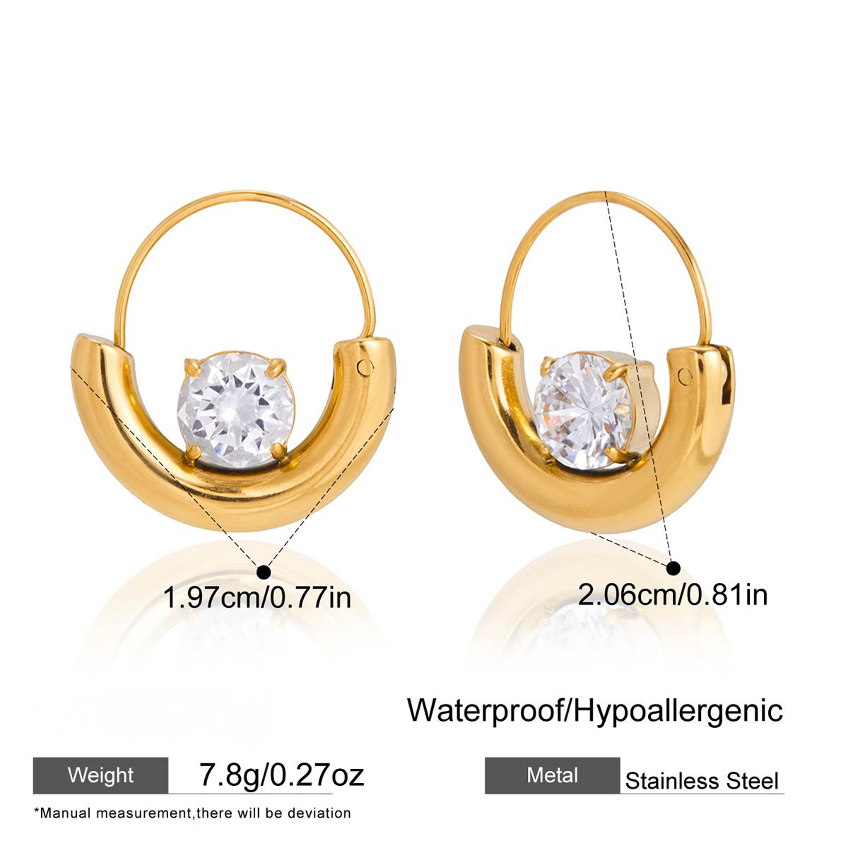 Stainless Steel White Cubic Zirconia Hoop Earrings