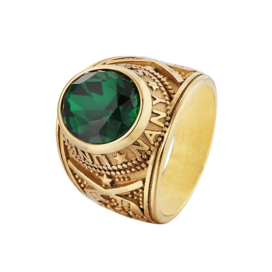 Stainless Steel Navy Military Men's Gemstone Ring