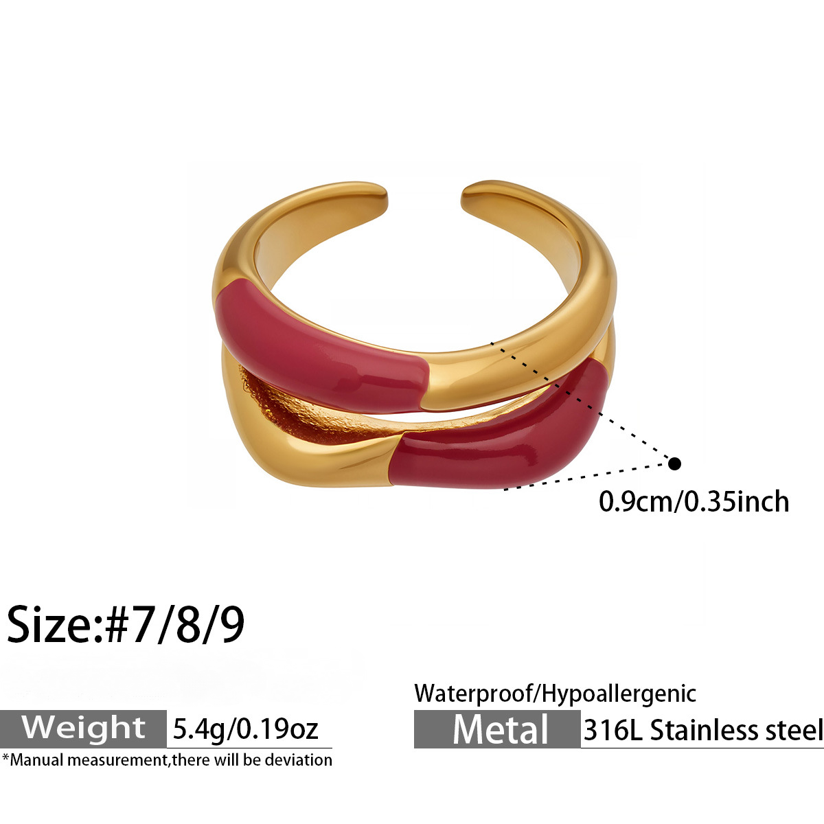 Stainless Steel 18K Gold PVD Enamel Open Ring