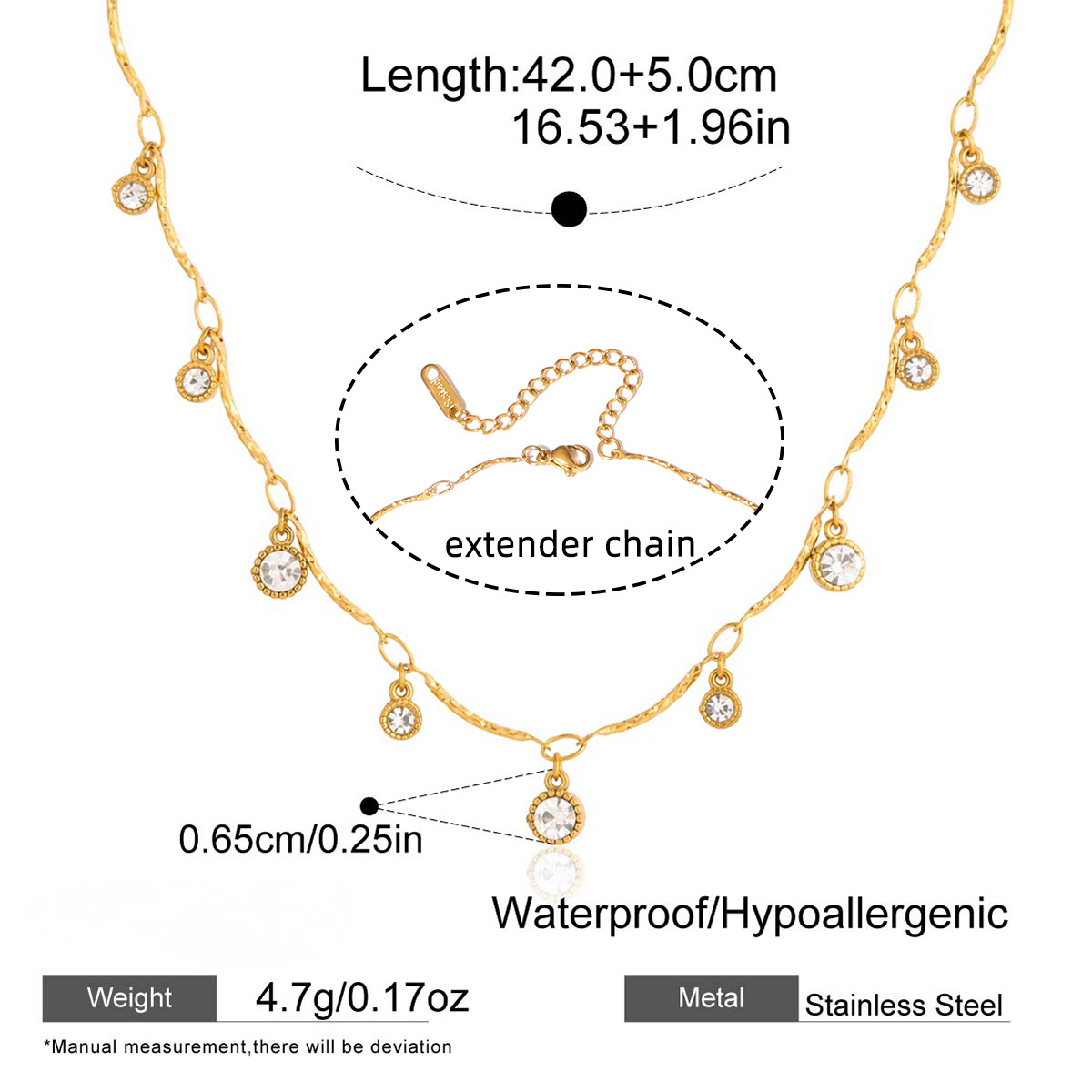 Stainless Steel Round Rhinestone Stick Chain Necklace