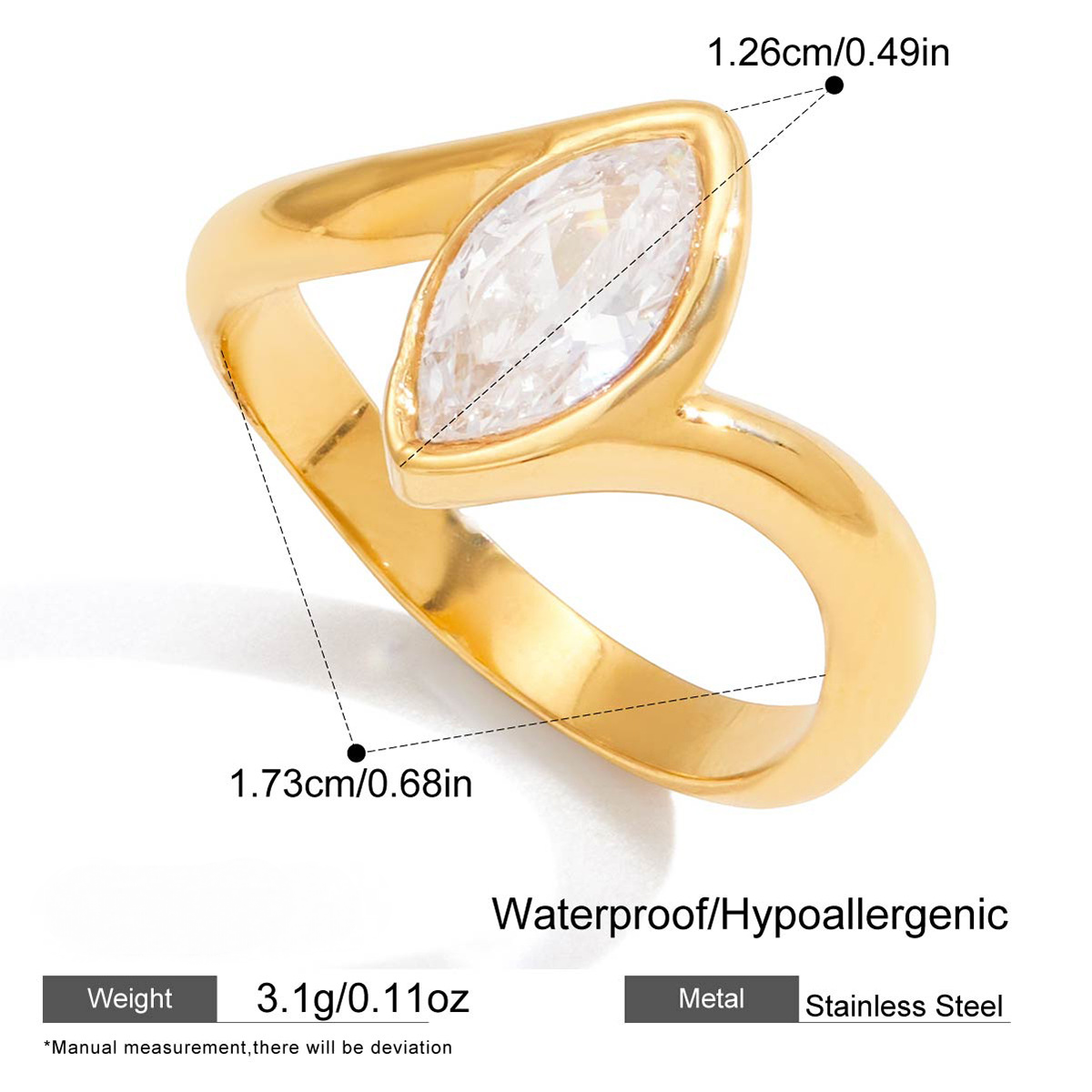 Stainless Steel Cubic Zirconia Threaded Ring
