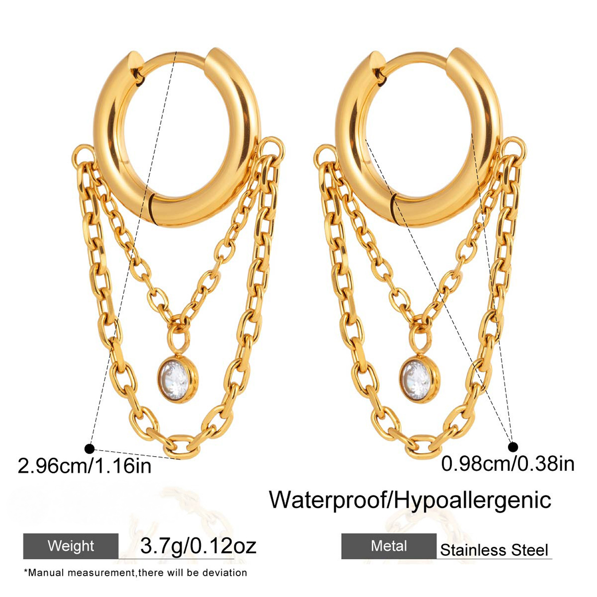 Stainless Steel Cubic Zirconia Tassel Huggie Earrings