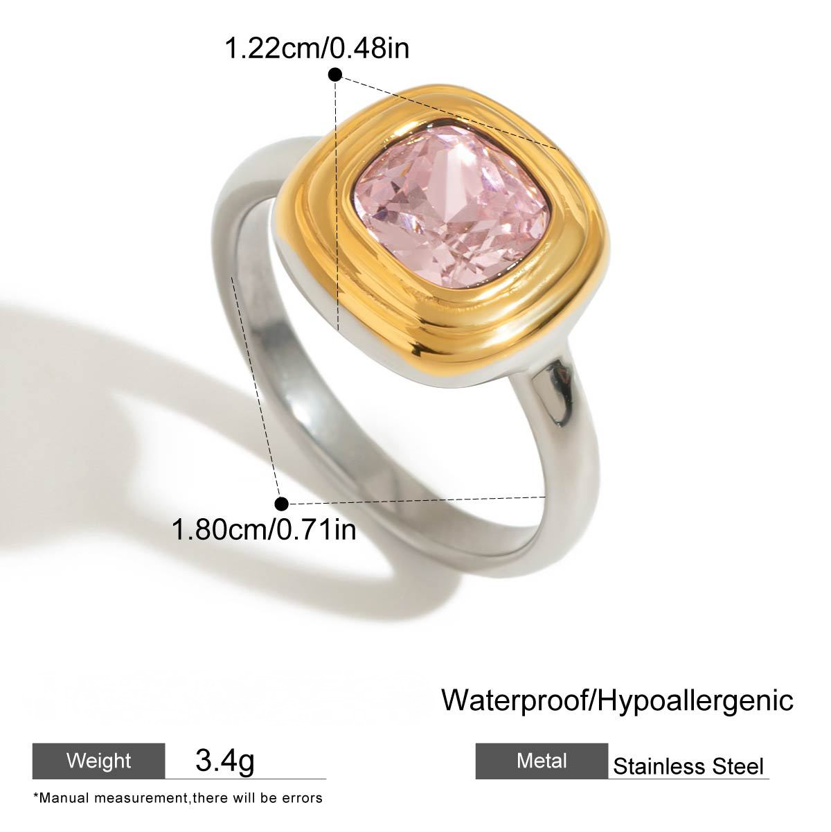 Stainless Steel Pink Cubic Zirconia Ring Combination