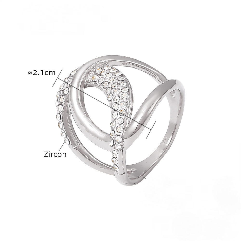 Stainless Steel Double C Inlay Cubic Zirconia Ring