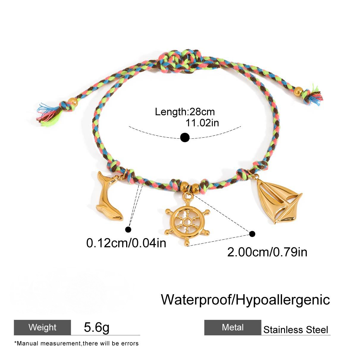 Stainless Steel Ocean Pendant Woven Bracelet With Hand Rope