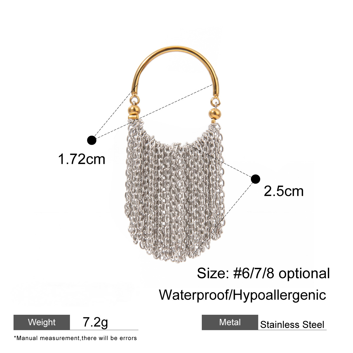 Stainless Steel 18K Gold PVD Tassel Chain Ring
