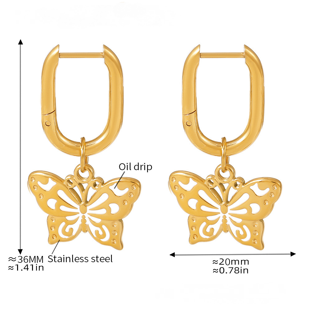 Stainless Steel Enamel Butterfly Drop Earrings