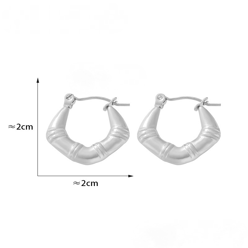 Stainless Steel Bamboo Textured Hoop Earrings
