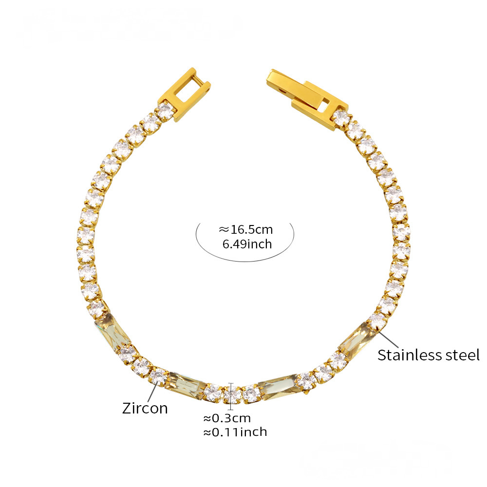Square Multicolor Cubic Zirconia Stainless Steel Bracelet