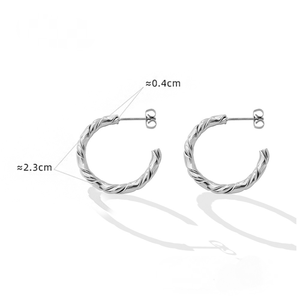 Hollow Textured Hoop Stainless Steel Earrings