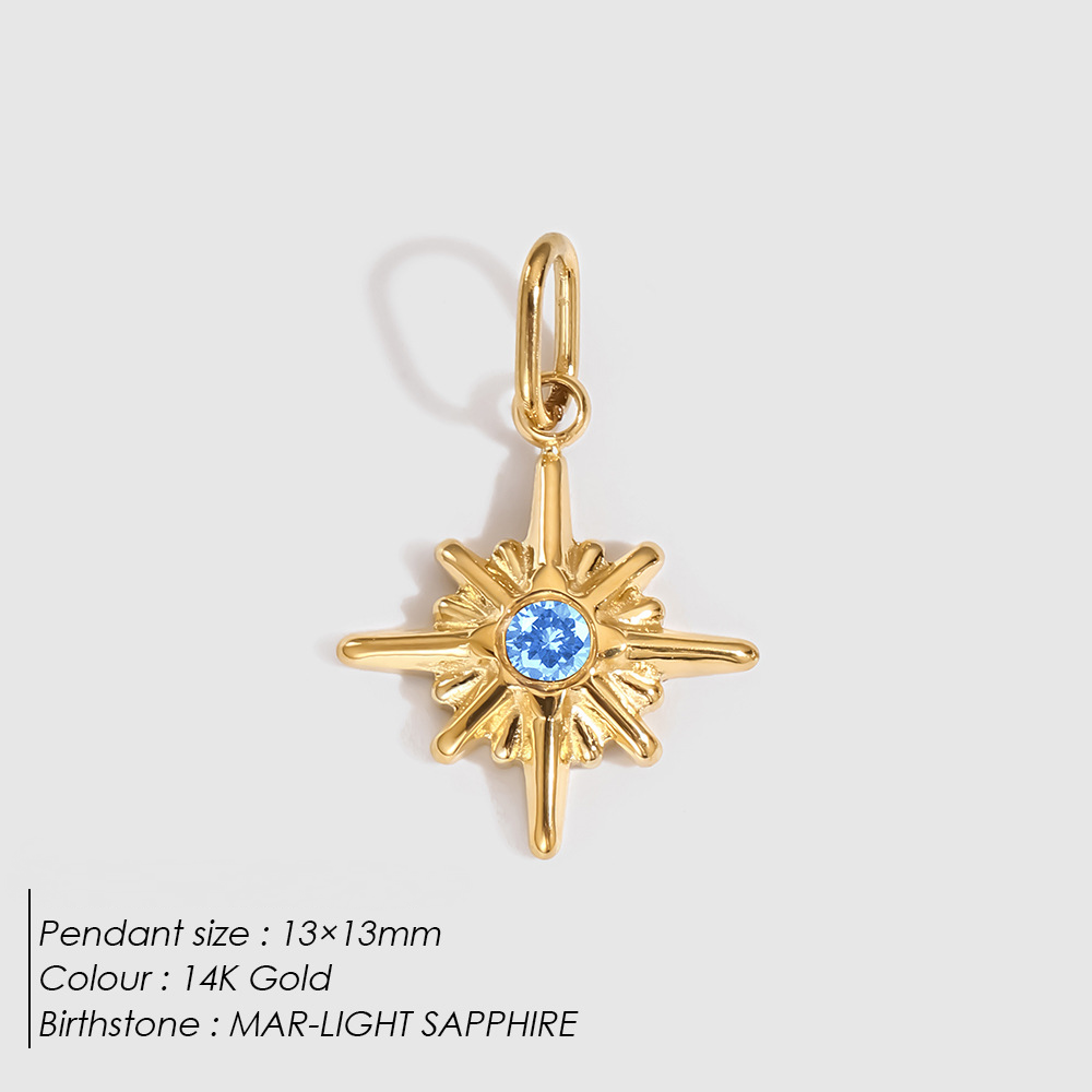 Stainless Steel Eight-pointed Star Birthday Stone Pendant