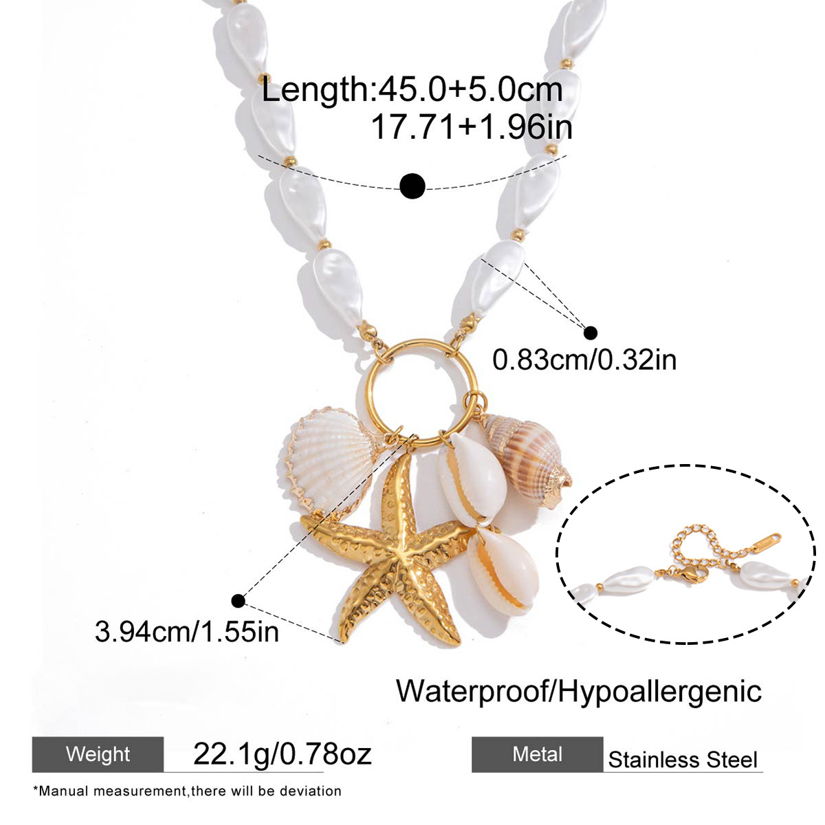 Stainless Steel Shell Pendant Acrylic Pearl Necklace Earrings Jewelry Set