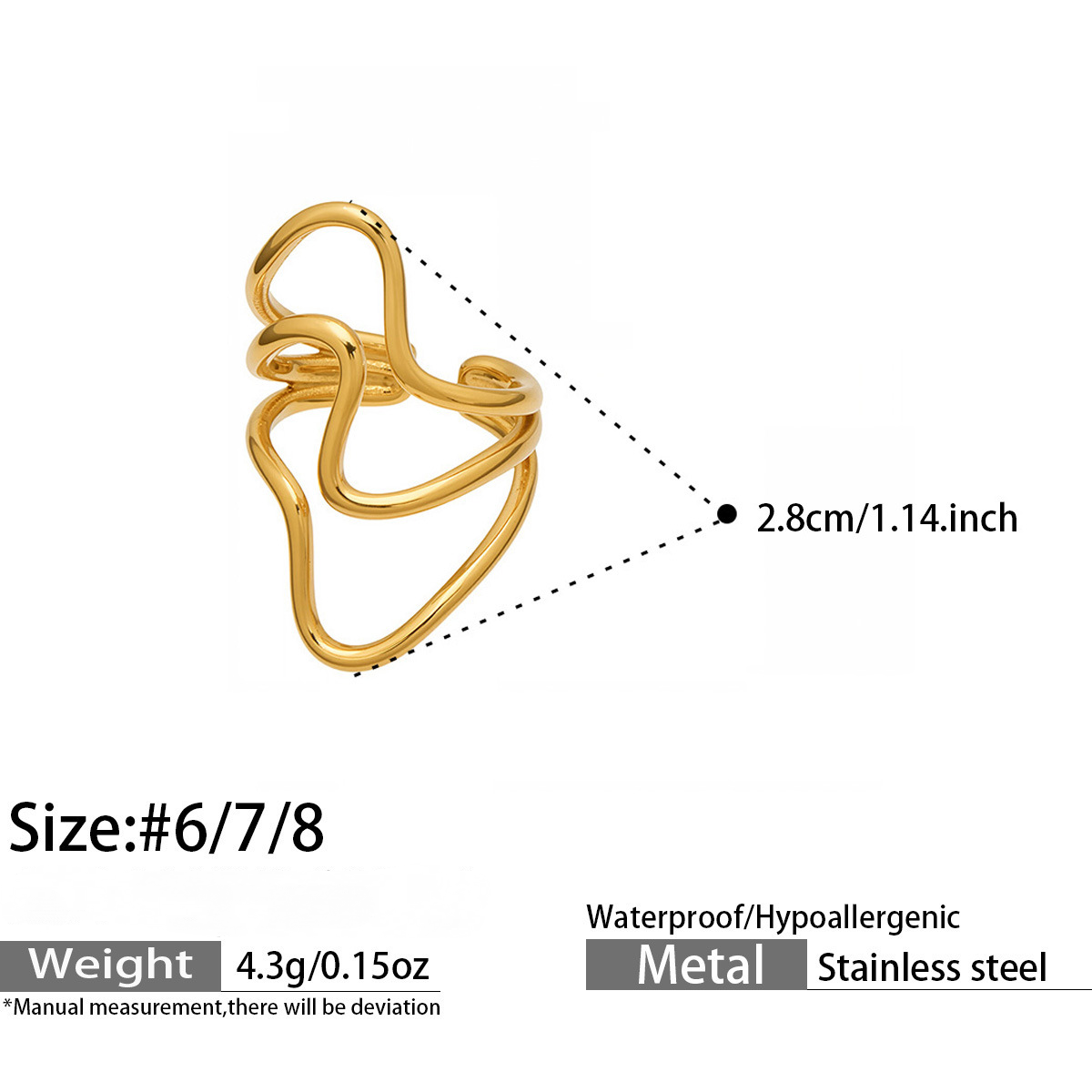 Stainless Steel Snake-shaped CZ Geometric Ring Set