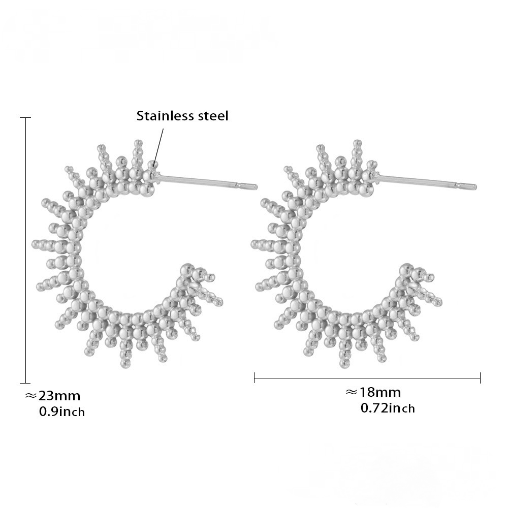 Stainless Steel Bead Sun Women's Hoop Earrings