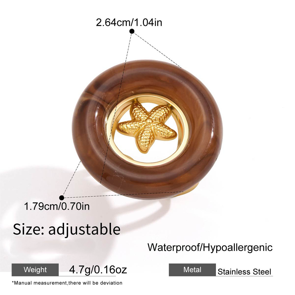 Stainless Steel Acrylic Starfish Open Ring