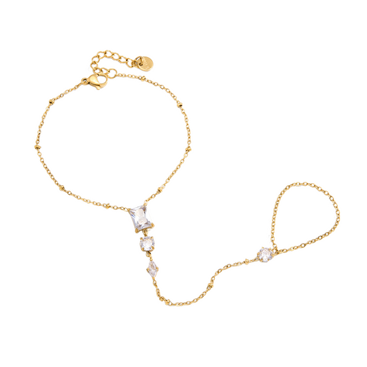 Stainless Steel Heart Cubic Zirconia Hand Chain Stackable Bracelet