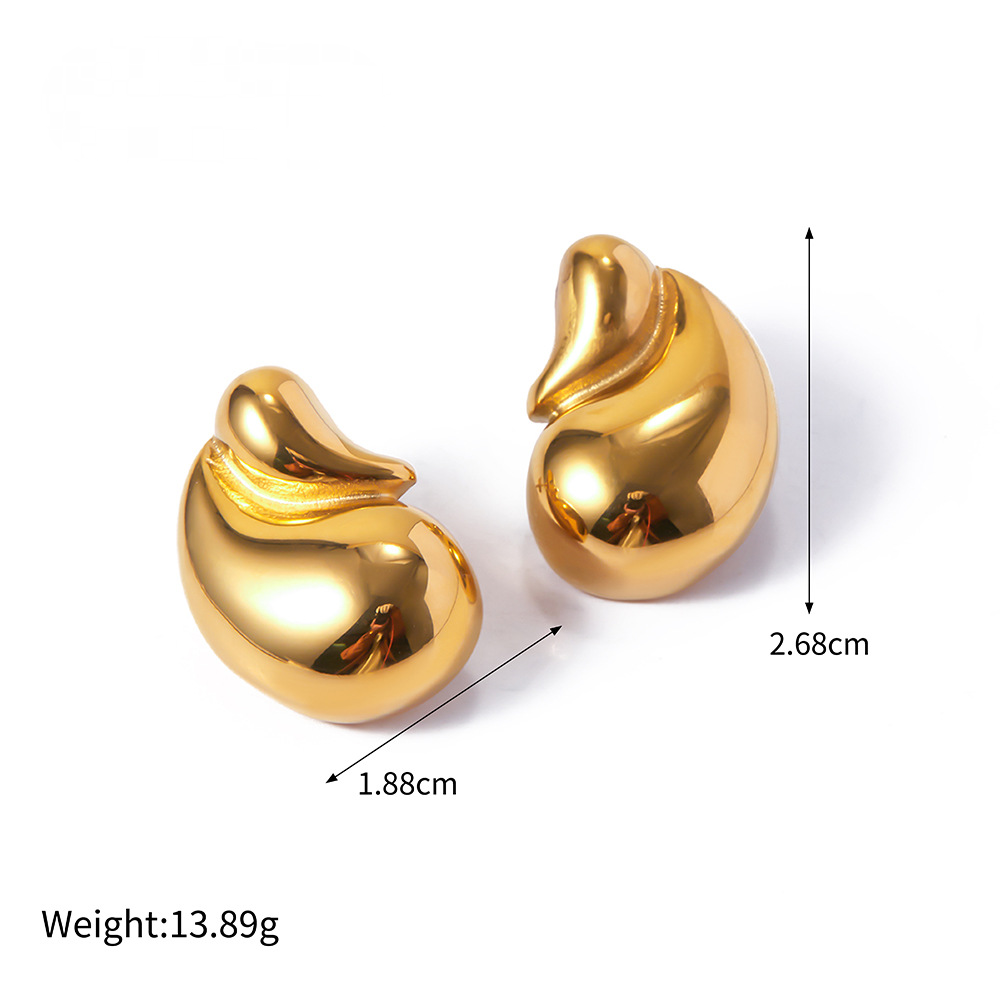 Stainless Steel 18K Gold PVD Water Drop Stud Earrings