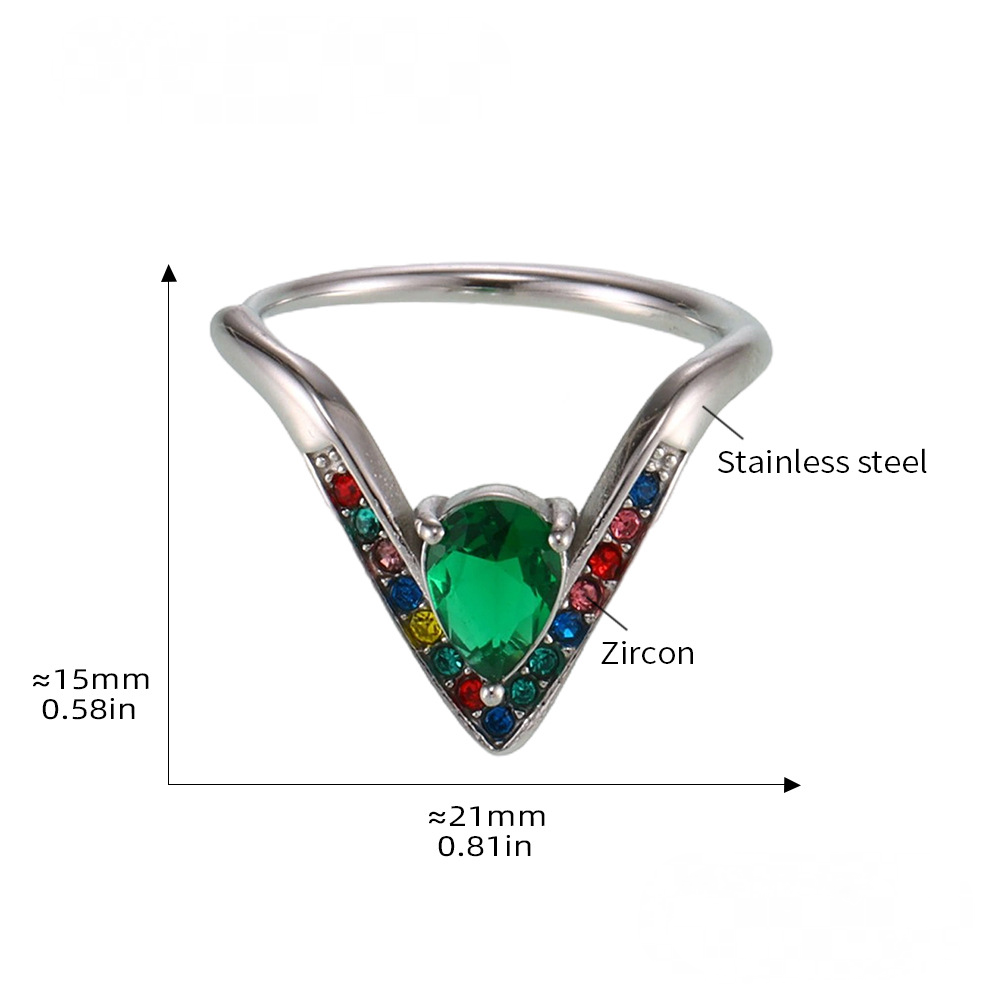 Stainless Steel V Shape Inlay Cubic Zirconia Adjustable Ring