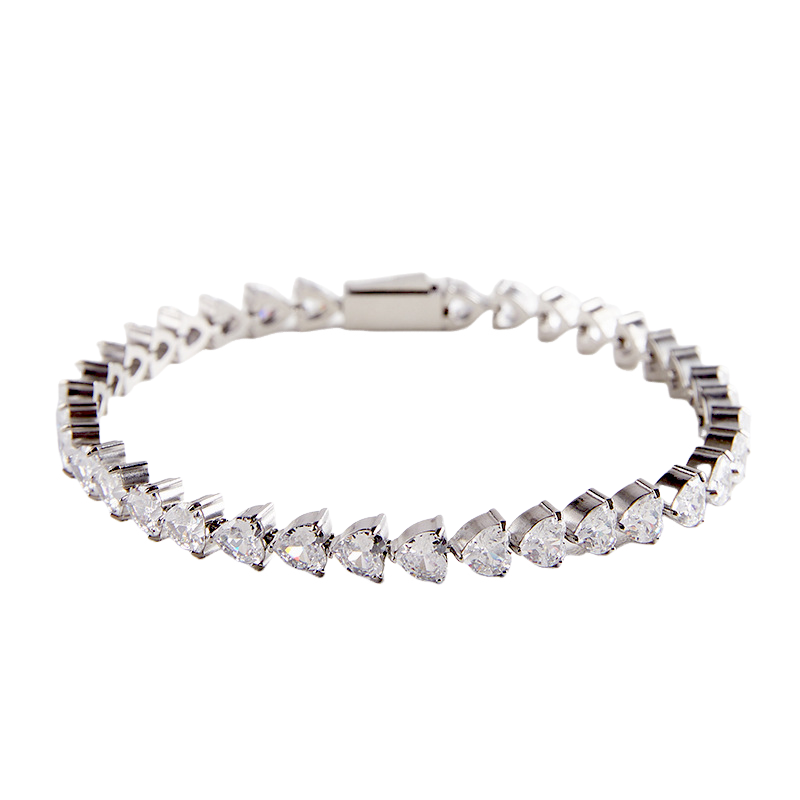 4/5mm Peach Heart Zircon Stainless Steel Tennis Bracelet