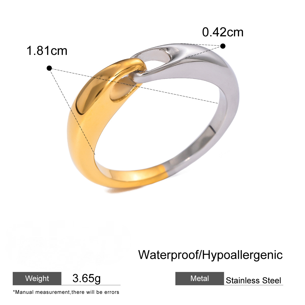 Stainless Steel Exaggerated Two-Tone Gold and Steel Ring