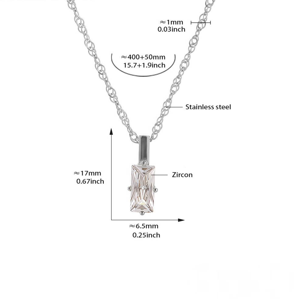 Stainless Steel Rectangular Cubic Zirconia Double Layer Necklace