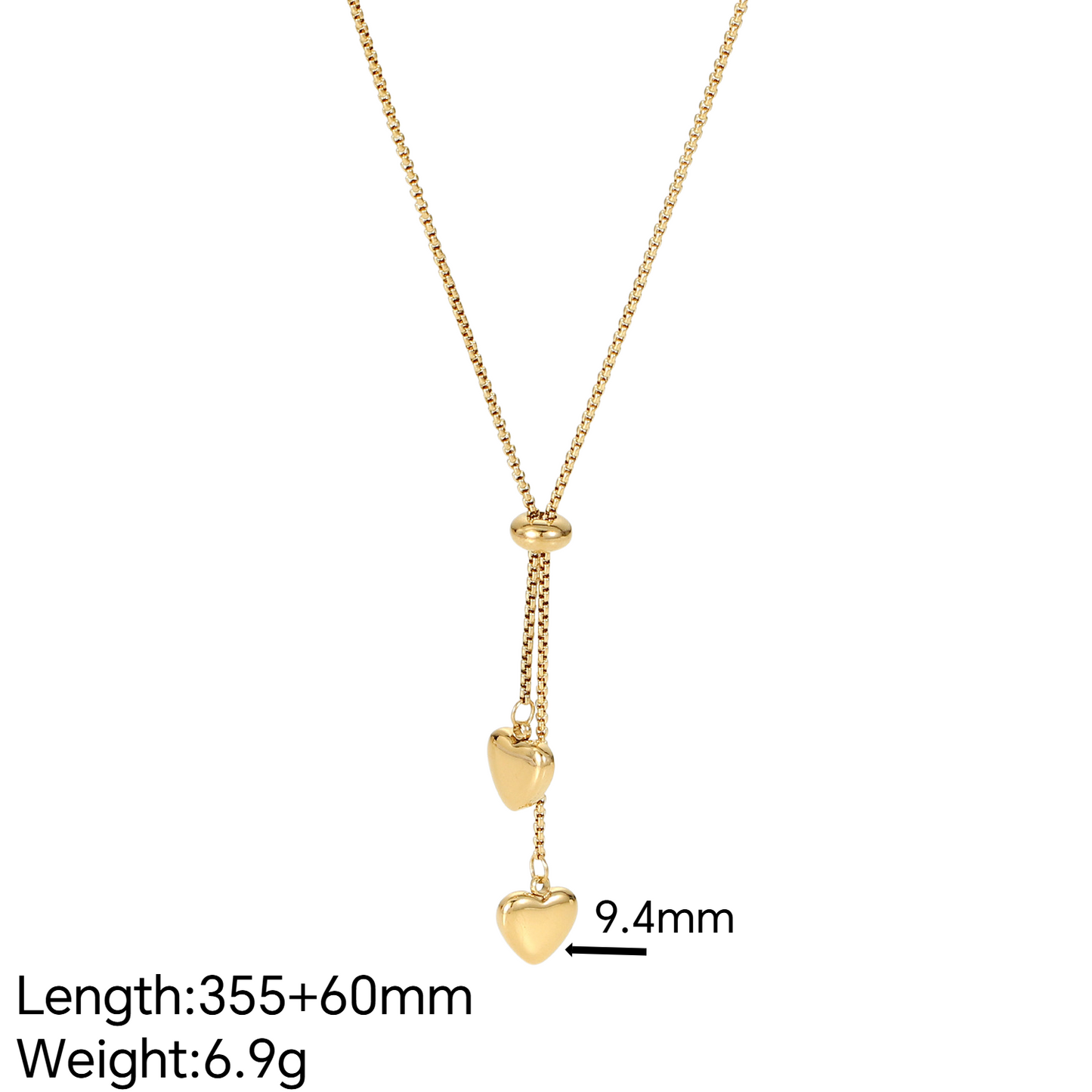 Stainless Steel 14K Gold PVD Heart Pendant Lariat Necklace