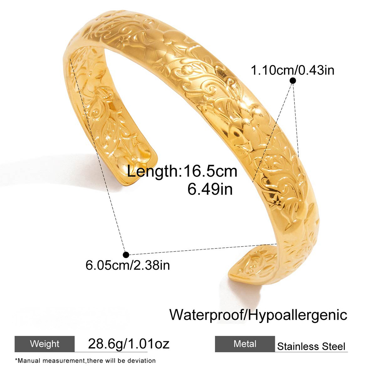 Stainless Steel Carved Band Cuff Bracelet