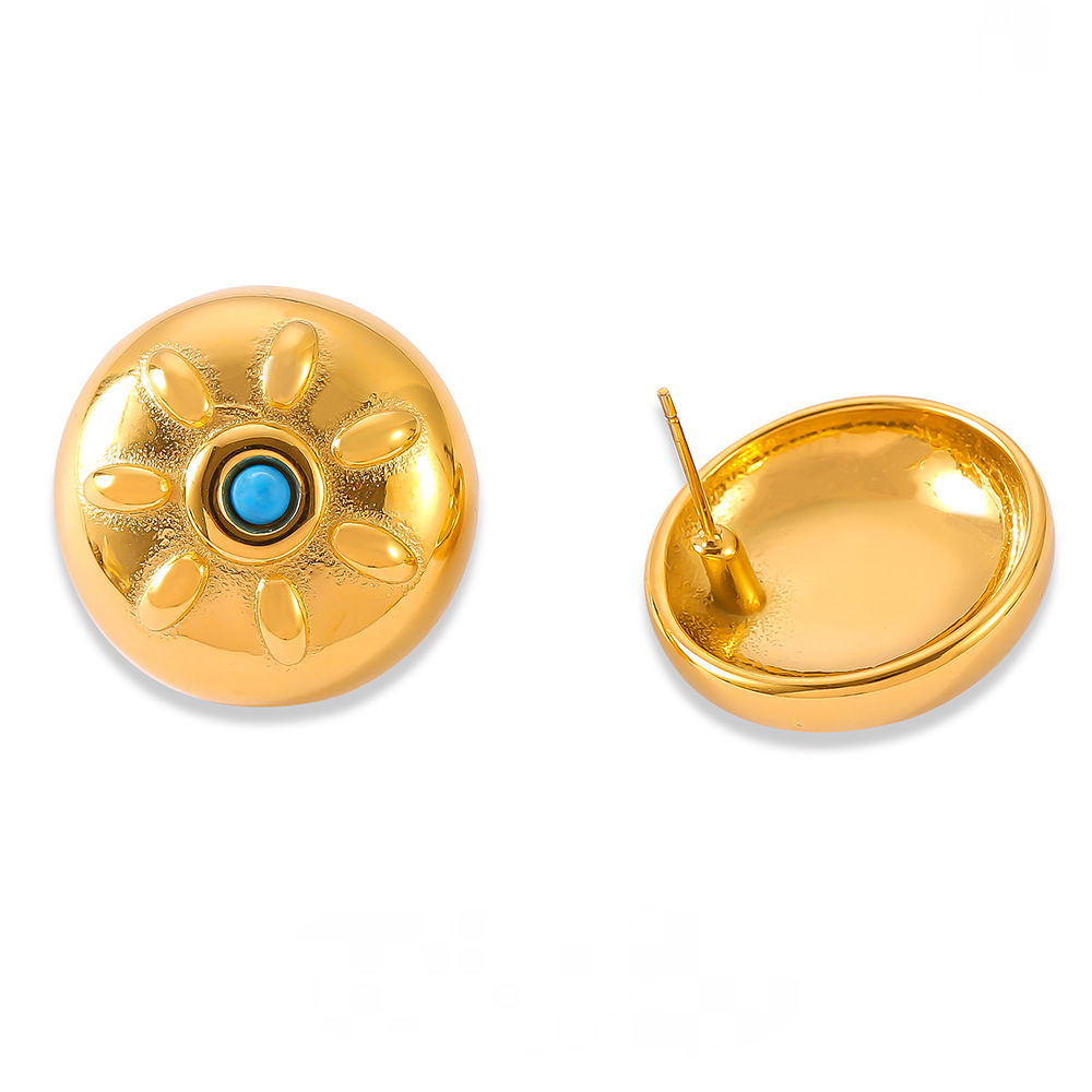 Round Sun Pattern Drop Oil Stainless Steel Stud Earrings