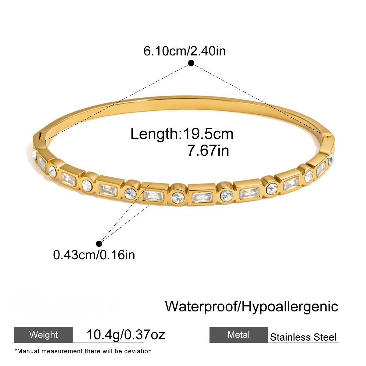 Stainless Steel Geometric Cubic Zirconia Bangle