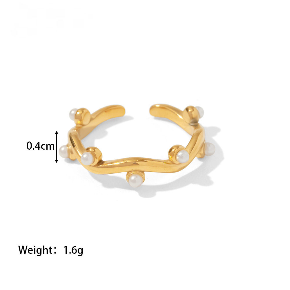Stainless Steel Geometric Pearl Ring Combination