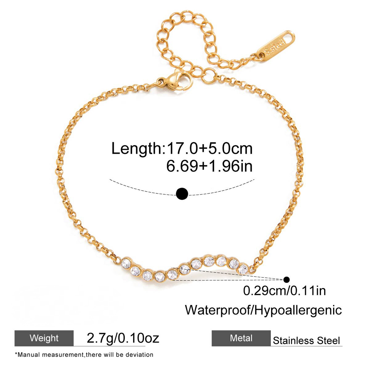 Stainless Steel Rhinestone Heart Valentine's Day Bracelet