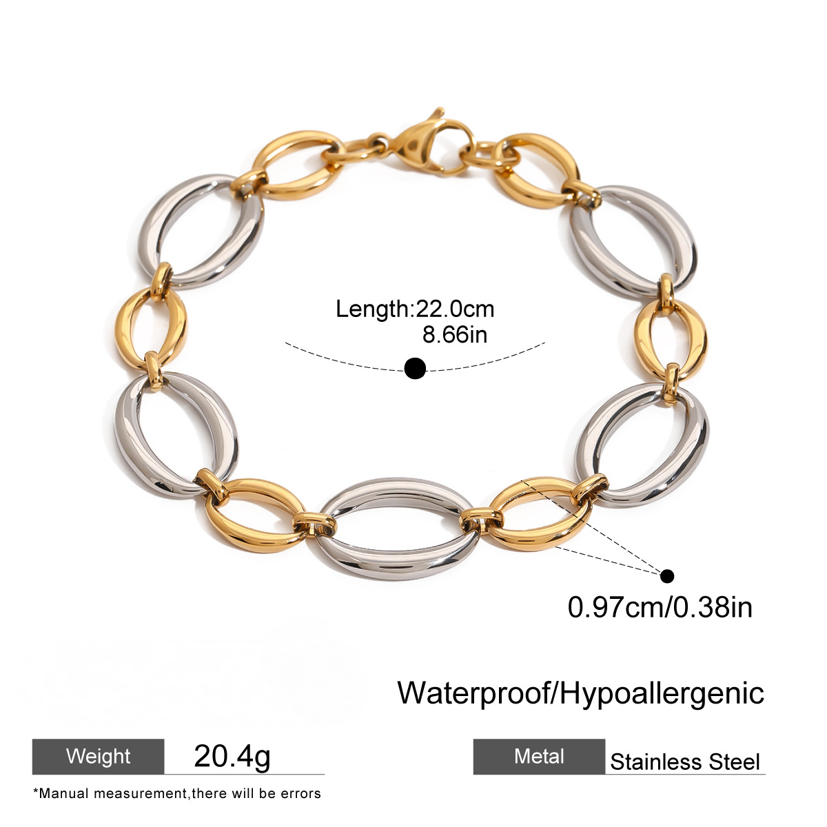 Stainless Steel Gold and Steel Two-Tone Chain Bracelet