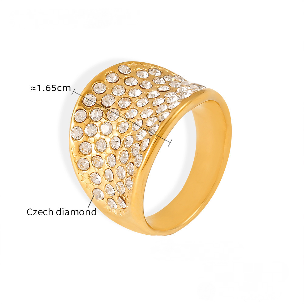 Stainless Steel Concave Inlay Czech Diamond Ring
