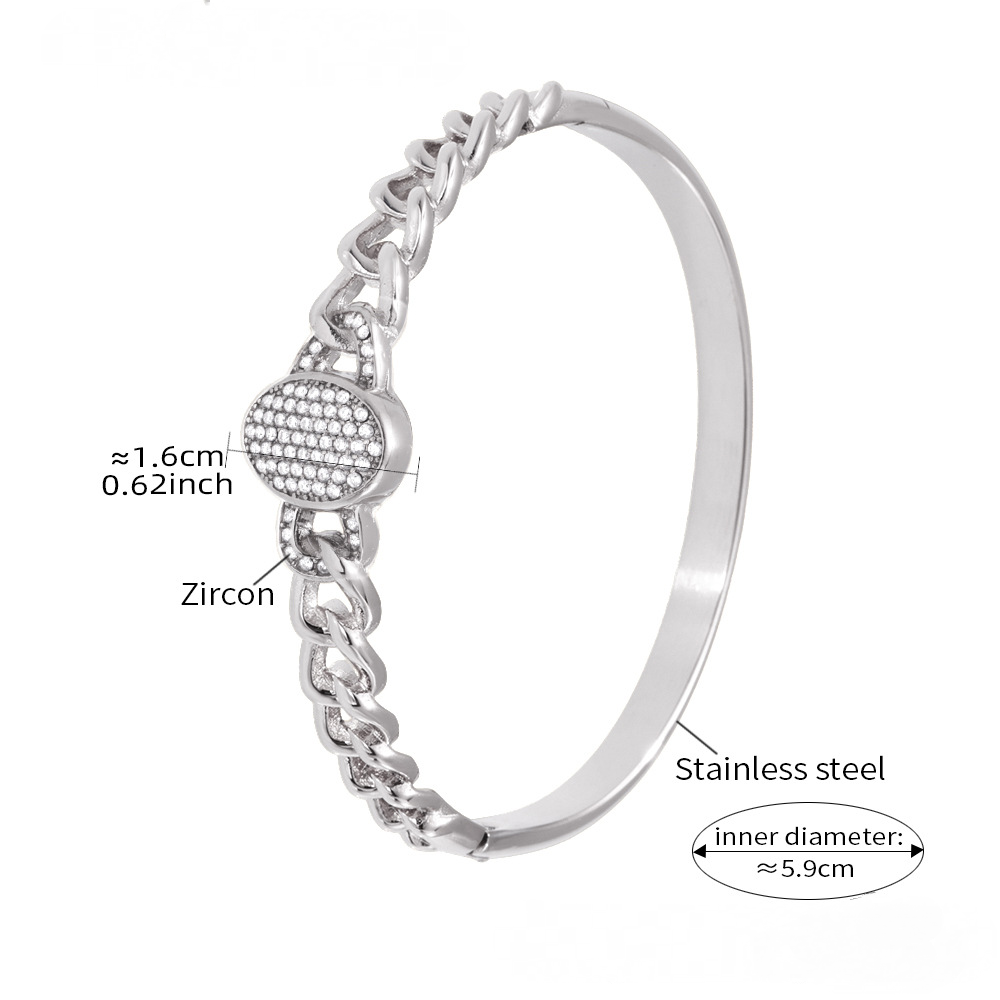 Stainless Steel Curb Chain Inlay Cubic Zirconia Buckle Bracelet