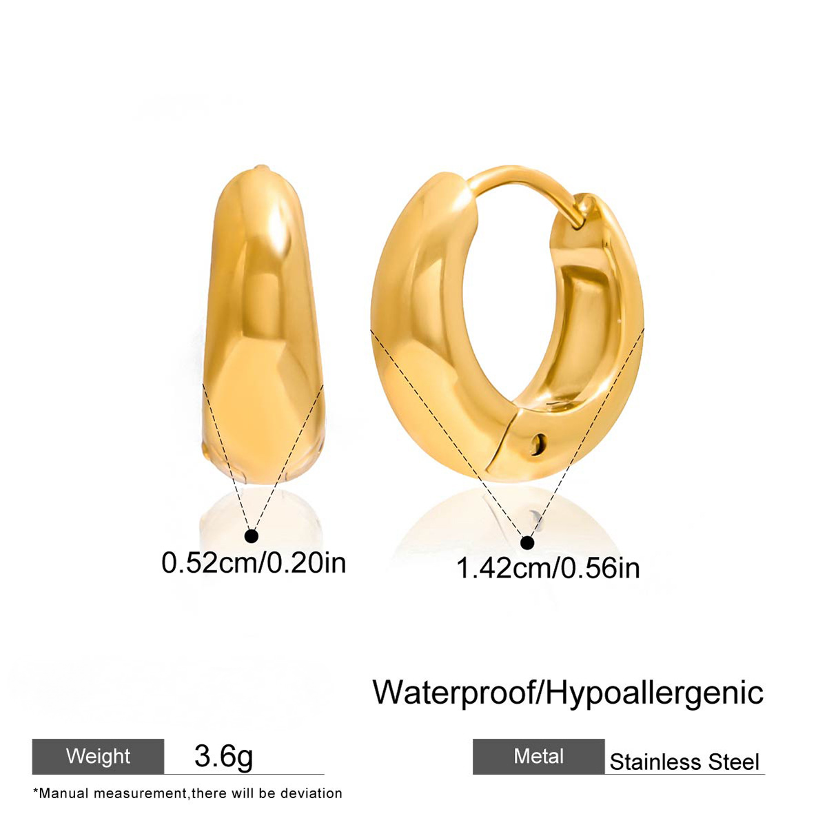 Stainless Steel 18K Gold PVD Cubic Zirconia Huggie Earrings