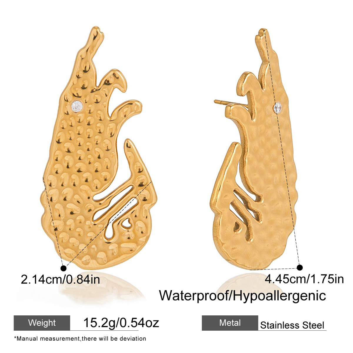 Stainless Steel Hammer Patterned Marine Creature Stud Earrings
