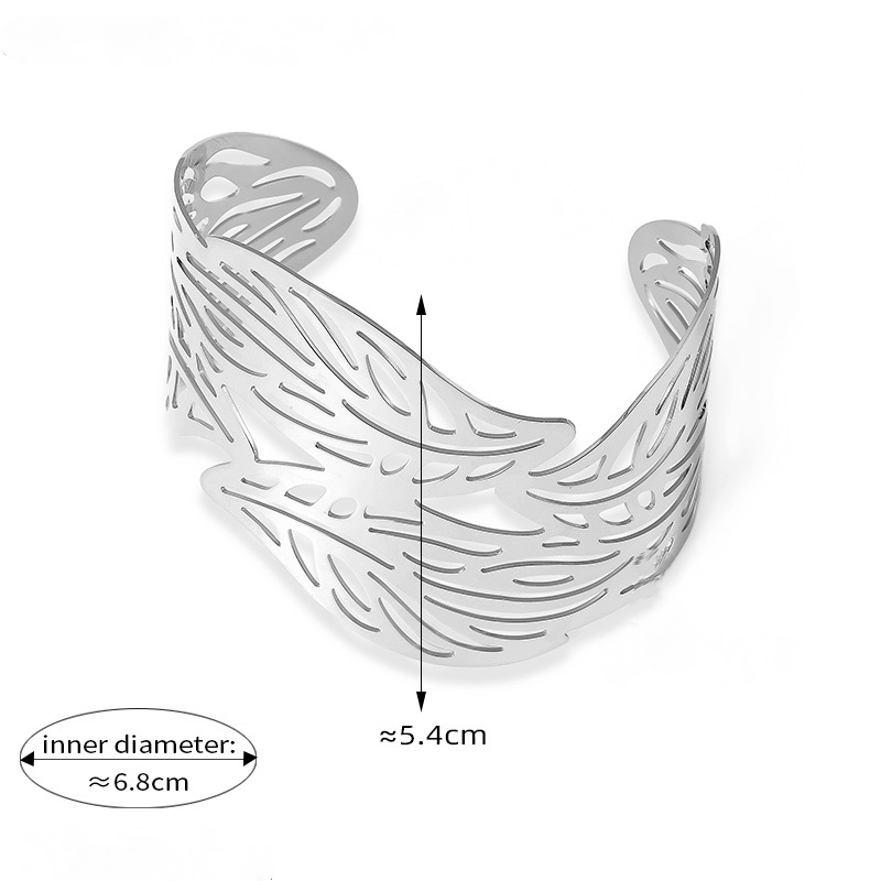 Stainless Steel Hollow Leaf Texture Cuff Bracelet