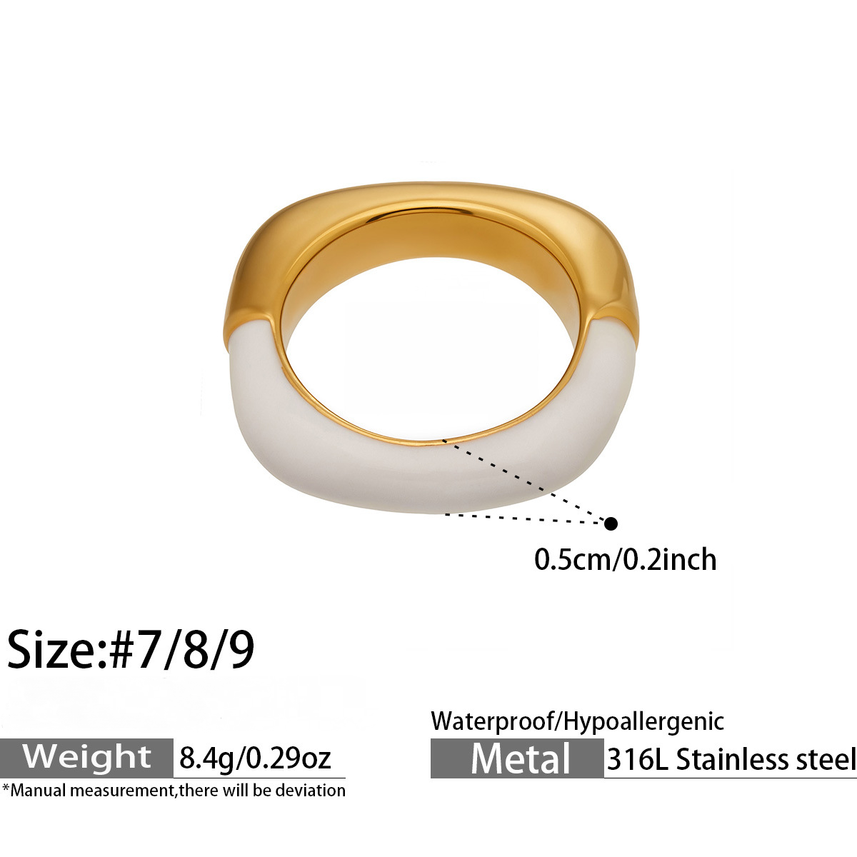 Stainless Steel 18K Gold PVD Enamel Open Ring