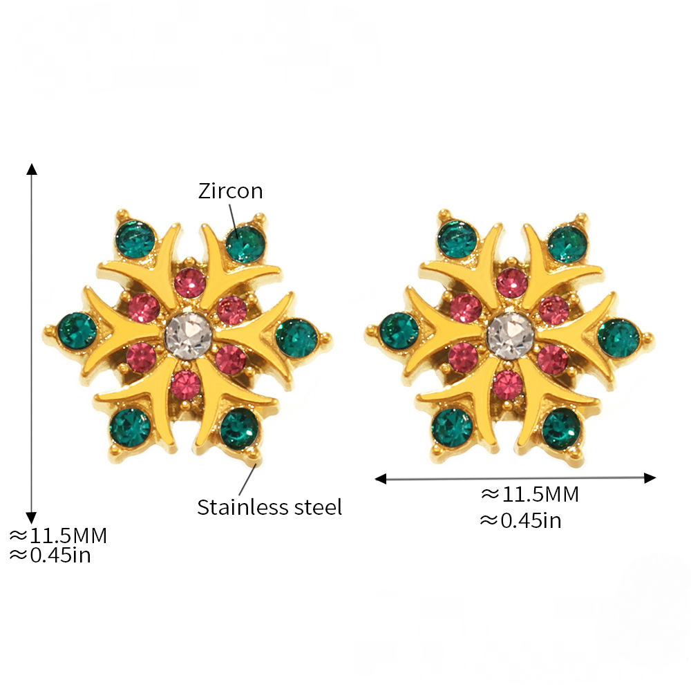 Stainless Steel Snowflake Cubic Zirconia Stud Earrings