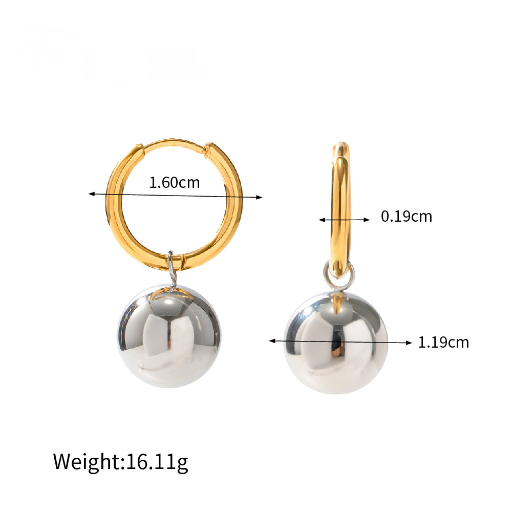 Stainless Steel Gold Ball Pendant Hoop Earrings