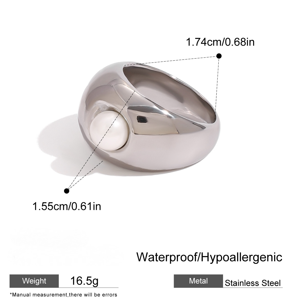Stainless Steel Exaggerated Pearl Band Ring
