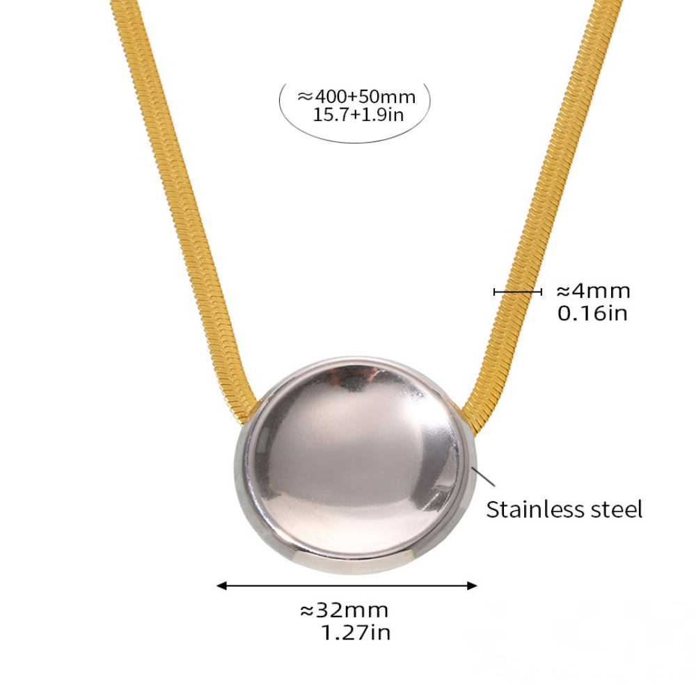 Round Rectangular Textured Pendant Stainless Steel Necklace