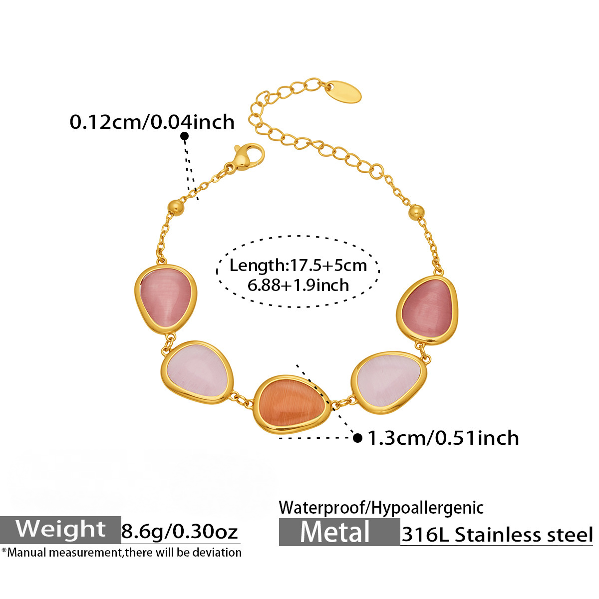 Stainless Steel Water Drop Cat's Eye Stone Necklace Earrings Bracelet Jewelry Set