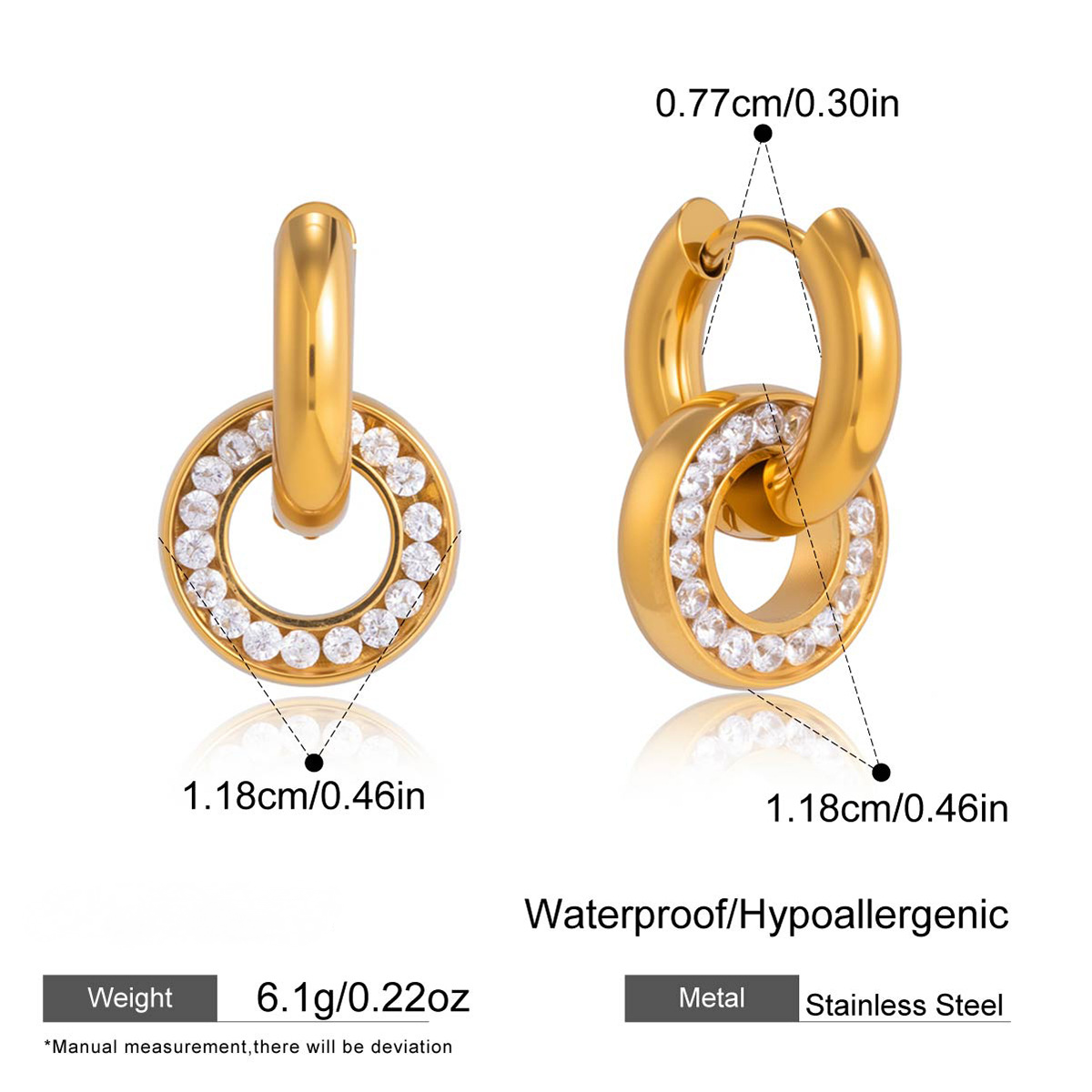 Stainless Steel White Cubic Zirconia Multi-ring Stud Earrings