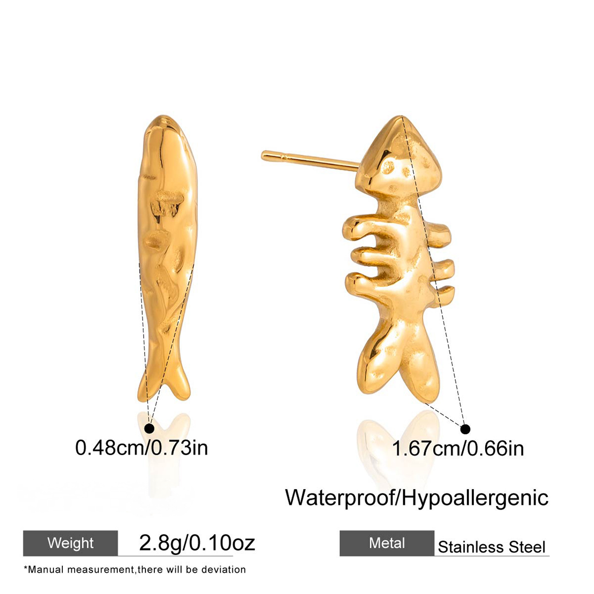 Stainless Steel Asymmetric Fish Bone Stud Earrings