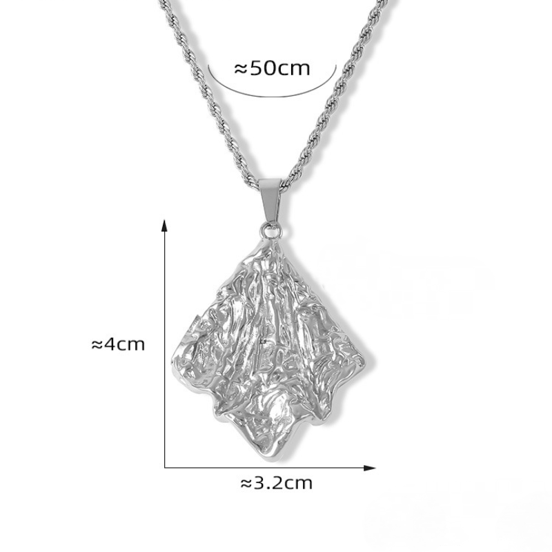 Stainless Steel Geometric Wrinkled Texture Pendant Necklace