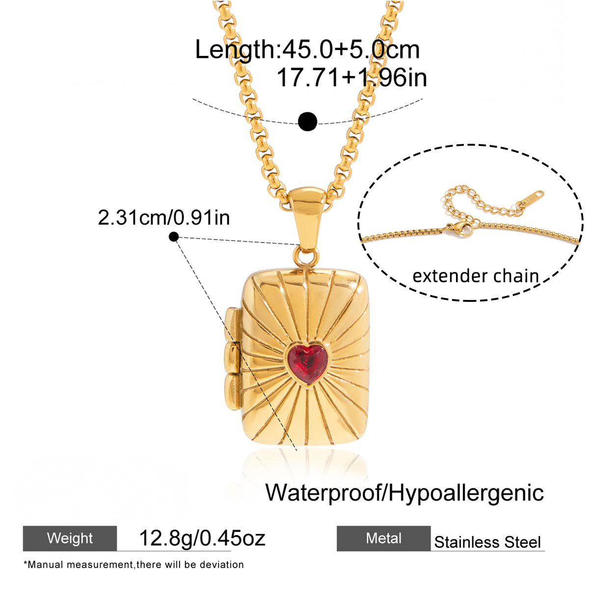Stainless Steel Photo Box Pendant Necklace