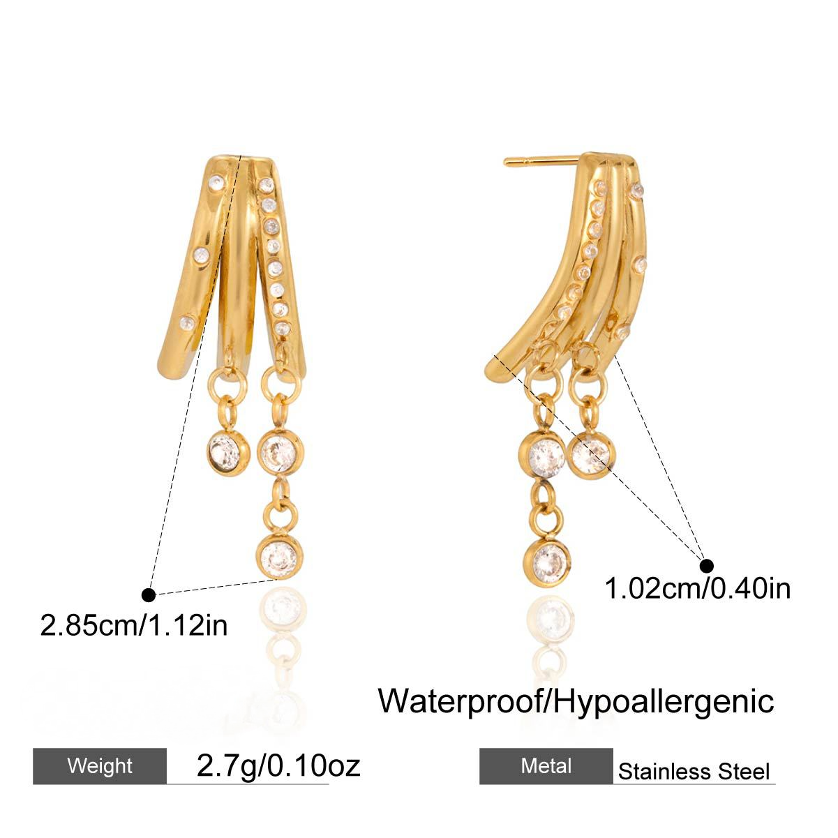 Stainless Steel Earrings with Cubic Zirconia Tassel