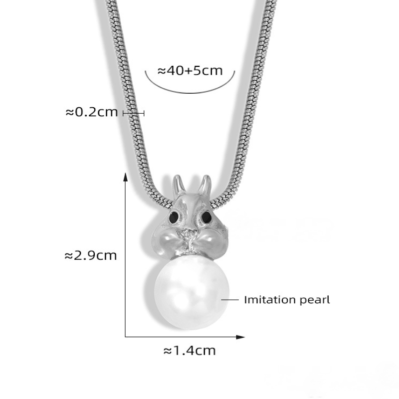 Cute Rabbit Inlay Imitation Pearl Necklace Earrings Jewelry Suit